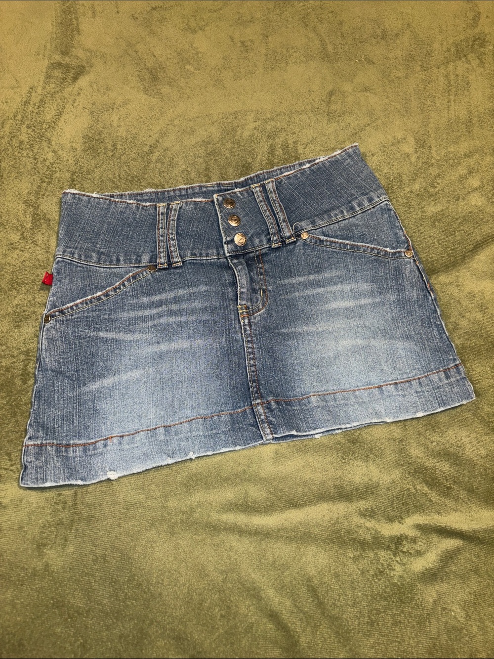 YMI low-Rise Blue Denim Mini Skirt with Triple Button Detail